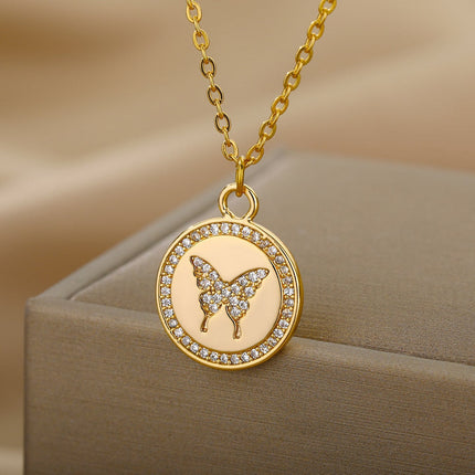 Allie Pendant Necklace | Gold Zirconia Butterfly - Gold - Necklaces
