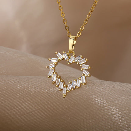 Amis Pendant Necklace | Gold Statement Zirconia Love Heart - Gold - Necklaces