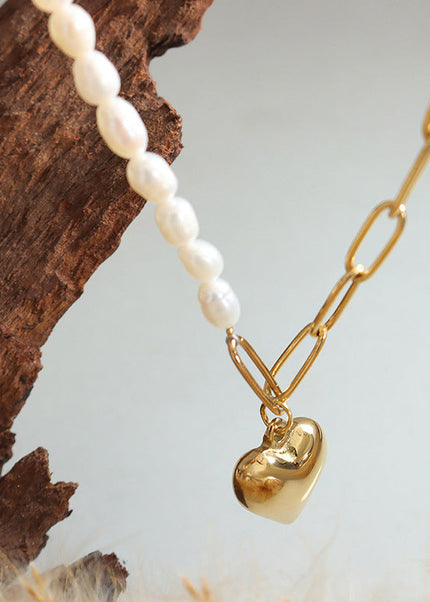 European and American cold ins style niche design sense Baroque freshwater pearl heart chain necklace clavicle chain P691