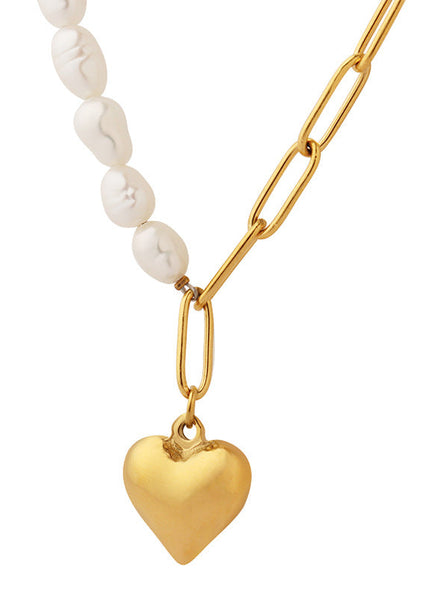 European and American cold ins style niche design sense Baroque freshwater pearl heart chain necklace clavicle chain P691