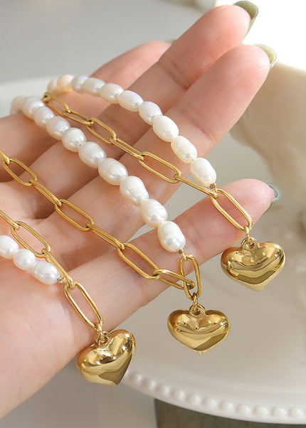 European and American cold ins style niche design sense Baroque freshwater pearl heart chain necklace clavicle chain P691