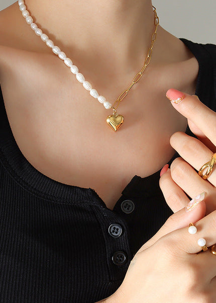 European and American cold ins style niche design sense Baroque freshwater pearl heart chain necklace clavicle chain P691