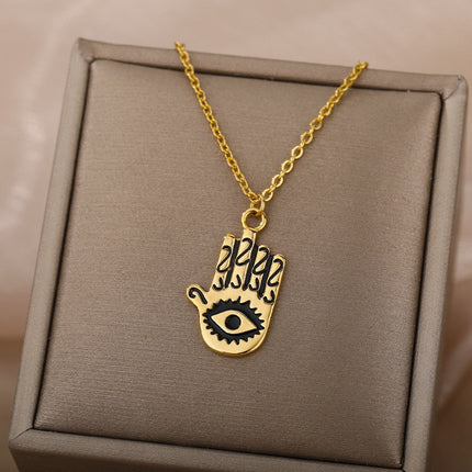 Aubre Pendant Necklace | Gold Silver Hand Eye Chain - Gold - Necklaces