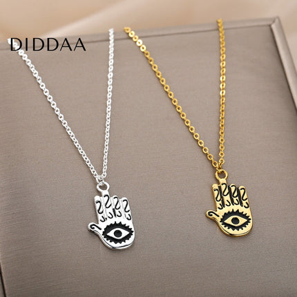 Aubre Pendant Necklace | Gold Silver Hand Eye Chain - Silver - Necklaces