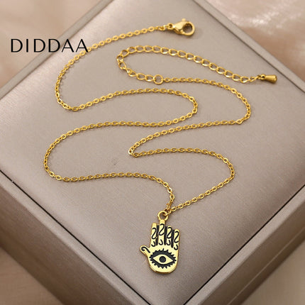 Aubre Pendant Necklace | Gold Silver Hand Eye Chain - Necklaces