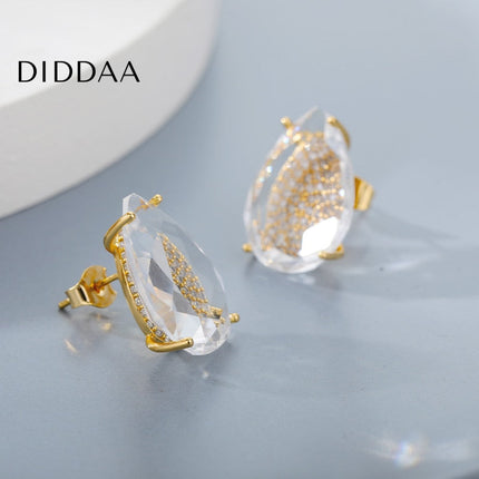 Aurore Earrings | Gold Zirconia Droplet Stud Earrings - Silver - Earrings