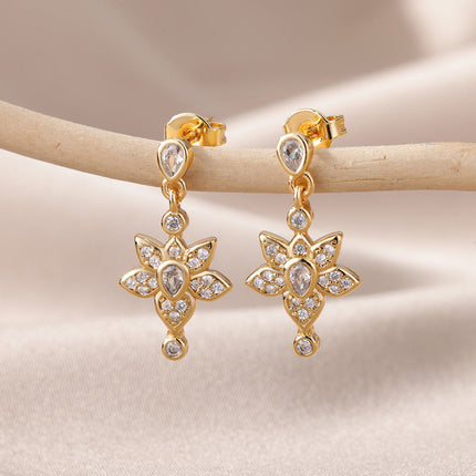 House of Shakespeare Gold 14K Gold Plated, Zirconia Earrings Barbuda Earrings | Gold Zirconia Drop Earrings