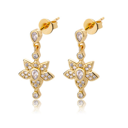 House of Shakespeare 14K Gold Plated, Zirconia Earrings Barbuda Earrings | Gold Zirconia Drop Earrings