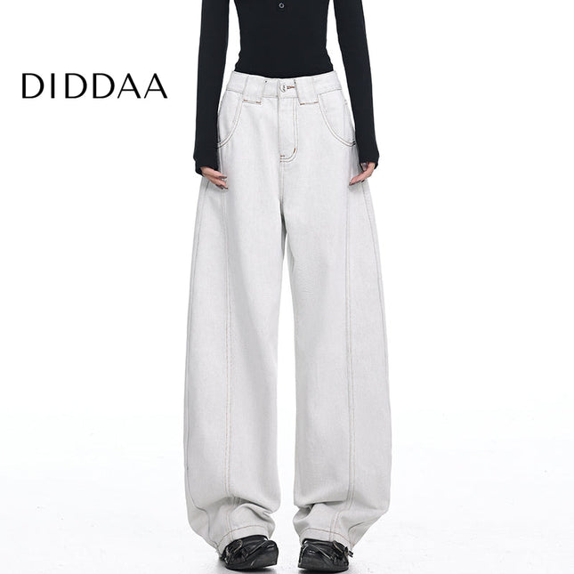 Beige Deconstructed Loose Wide-Leg Scimitar Jeans - S / White - Women’s Jeans