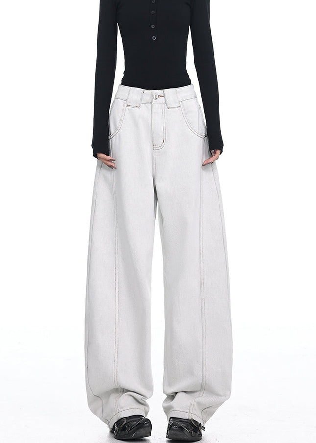 Beige Deconstructed Loose Wide-Leg Scimitar Jeans - Women’s Jeans