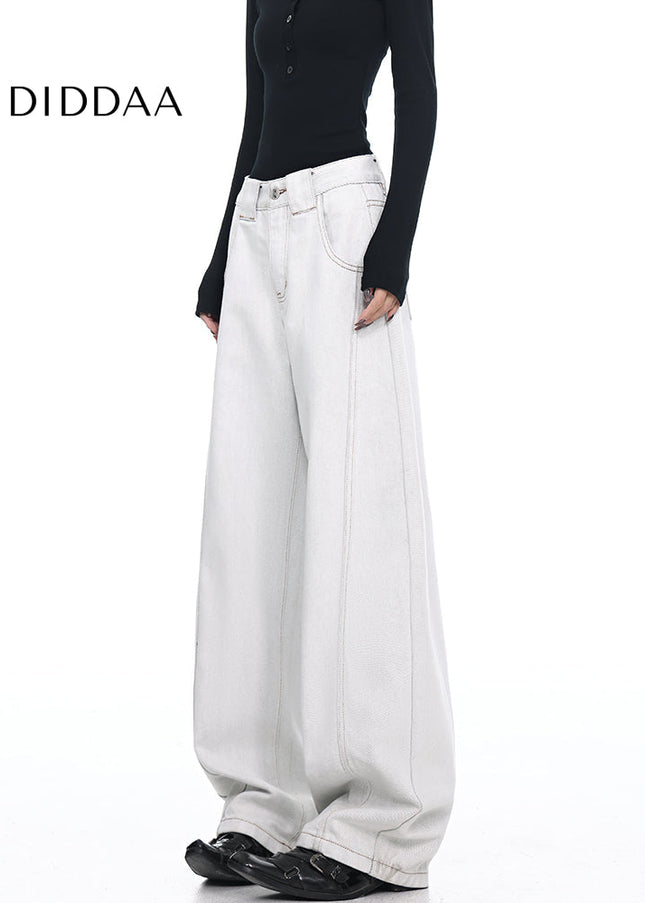 Beige Deconstructed Loose Wide-Leg Scimitar Jeans - Women’s Jeans