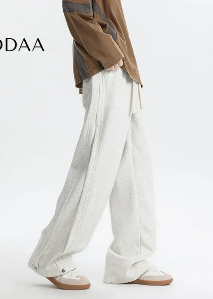 Beige Elastic Waist Patchwork Men Casual Pants Plus Size - Off White / S - Unisex Sweatpants