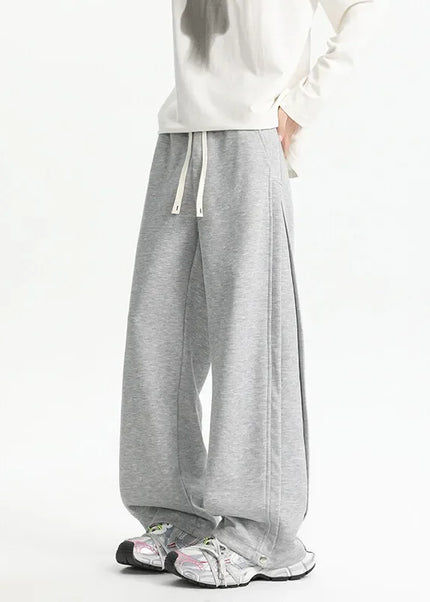 Beige Elastic Waist Patchwork Men Casual Pants Plus Size - Unisex Sweatpants