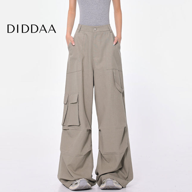 Beige High Waist Pleated Multi-Pocket Cargo Jeans - S / Green - Women’s Jeans