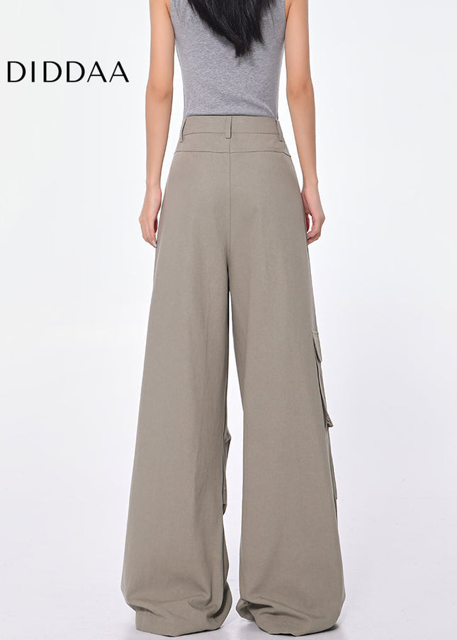 Beige High Waist Pleated Multi-Pocket Cargo Jeans - Women’s Jeans