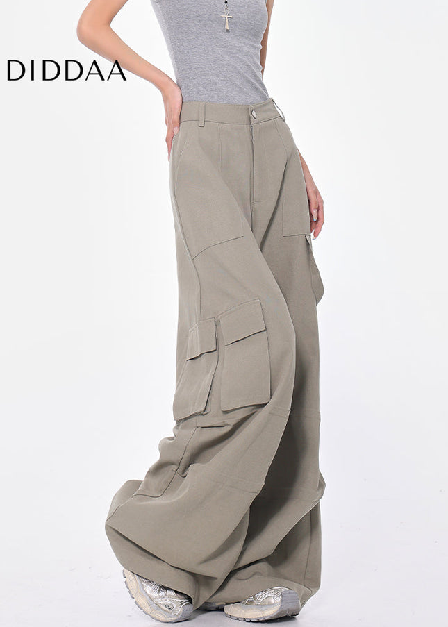 Beige High Waist Pleated Multi-Pocket Cargo Jeans - Women’s Jeans