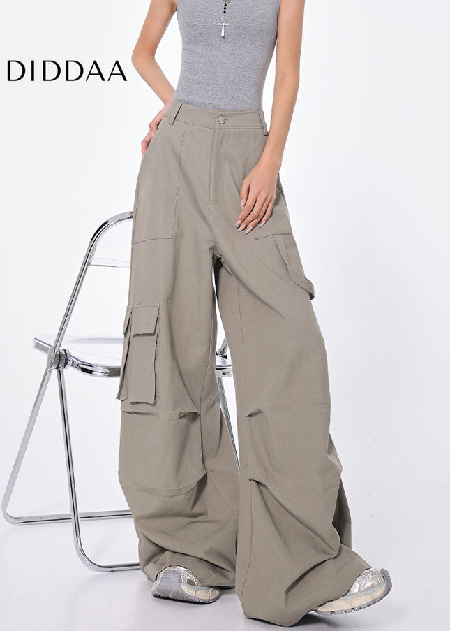 Beige High Waist Pleated Multi-Pocket Cargo Jeans - Women’s Jeans