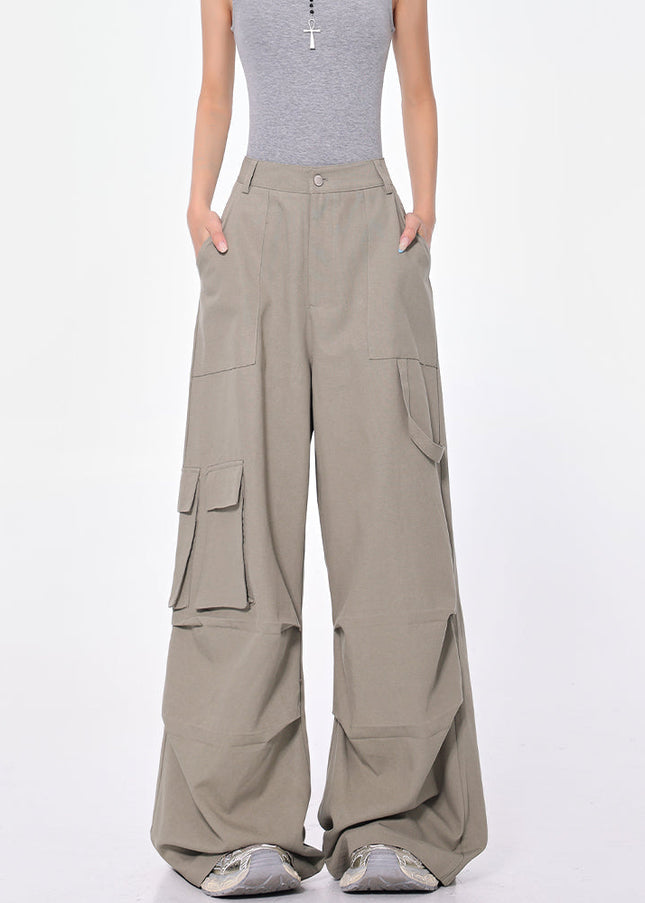 Beige High Waist Pleated Multi-Pocket Cargo Jeans - Women’s Jeans