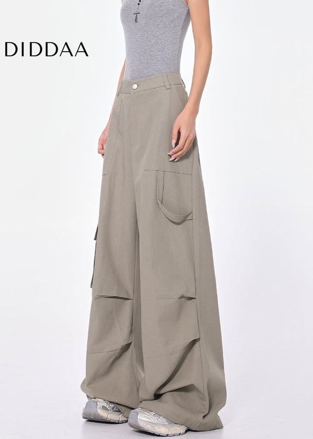 Beige High Waist Pleated Multi-Pocket Cargo Jeans - Women’s Jeans