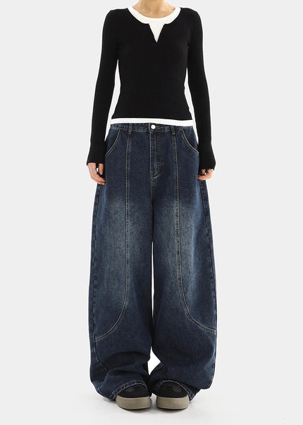 Beige High Waist Scimitar Jeans Women’s Loose Drape Trousers - Women’s Jeans