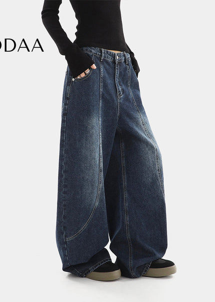 Beige High Waist Scimitar Jeans Women’s Loose Drape Trousers - S / Dark Blue - Women’s Jeans