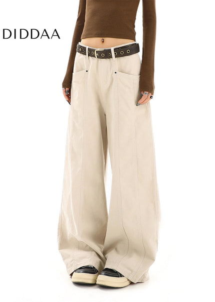 Beige High-Waisted Straight-Leg Cargo Jeans - Women’s Jeans
