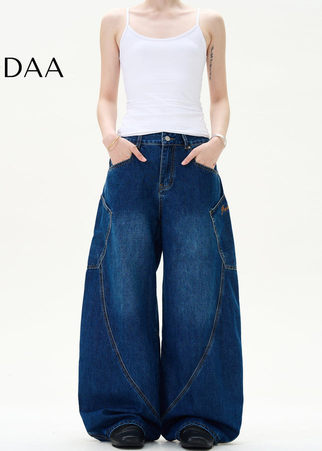 Beige Loose Fit Big Pocket Scimitar Pants for Men - S / Blue - Men’s Jeans