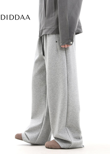 Beige Loose Fit Contrast Stitching Wide Leg Sweatpants - Unisex Sweatpants