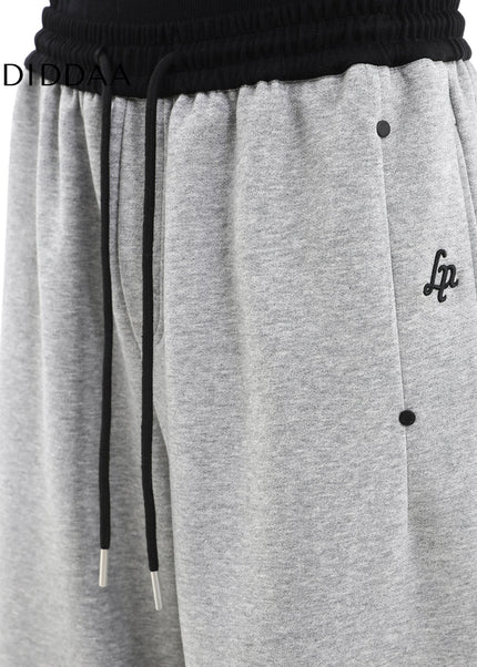 Beige Loose Fit Contrast Stitching Wide Leg Sweatpants - Unisex Sweatpants