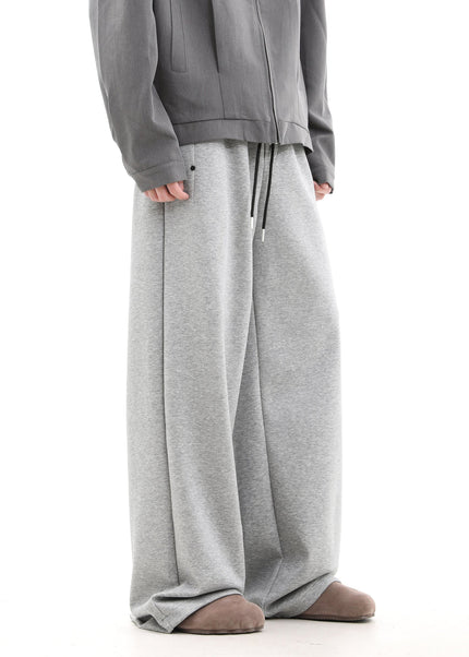 Beige Loose Fit Contrast Stitching Wide Leg Sweatpants - Unisex Sweatpants