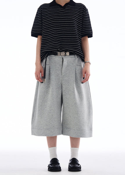 Beige Loose Fit Cropped Wide-leg Pants for Men and Women - Unisex Sweatpants