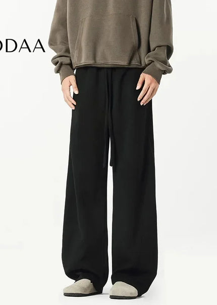 Beige Loose Fit Draped American Style Straight-Leg Pants - M / Black - Unisex Sweatpants