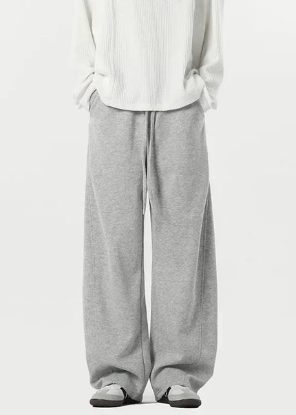 Beige Loose Fit Draped American Style Straight-Leg Pants - Unisex Sweatpants