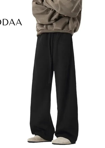 Beige Loose Fit Draped American Style Straight-Leg Pants - Unisex Sweatpants