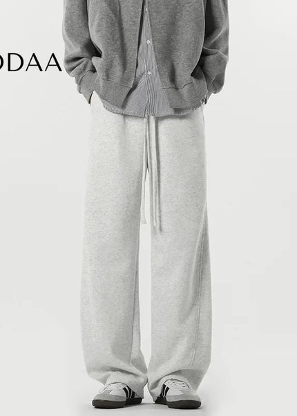 Beige Loose Fit Draped American Style Straight-Leg Pants - Unisex Sweatpants