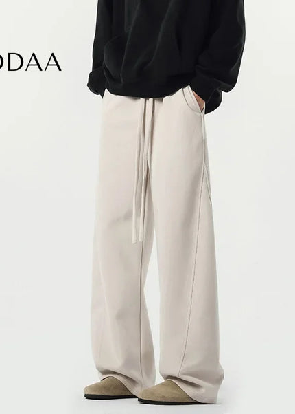 Beige Loose-Fit Men’s Casual Straight-Leg Trousers - Unisex Sweatpants