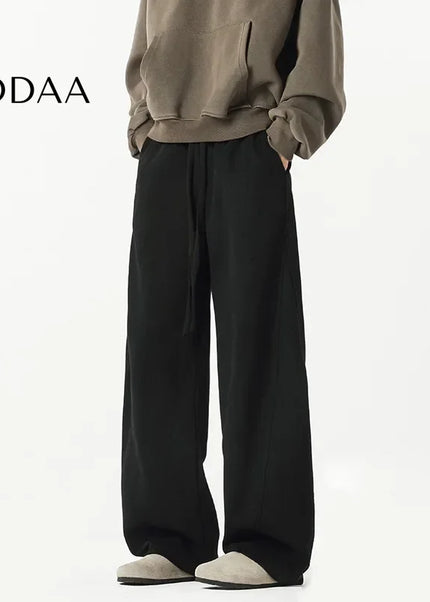 Beige Loose-Fit Men’s Casual Straight-Leg Trousers - Unisex Sweatpants