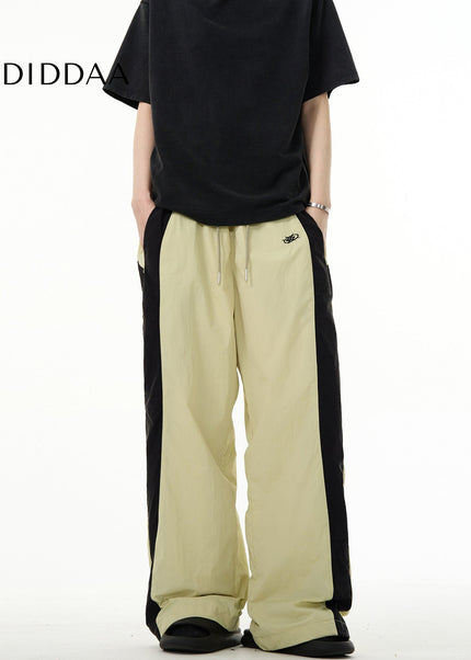 Beige Loose Fit Paratrooper Straight Leg Pants - Unisex Sweatpants