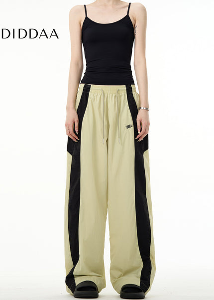 Beige Loose Fit Paratrooper Straight Leg Pants - Unisex Sweatpants