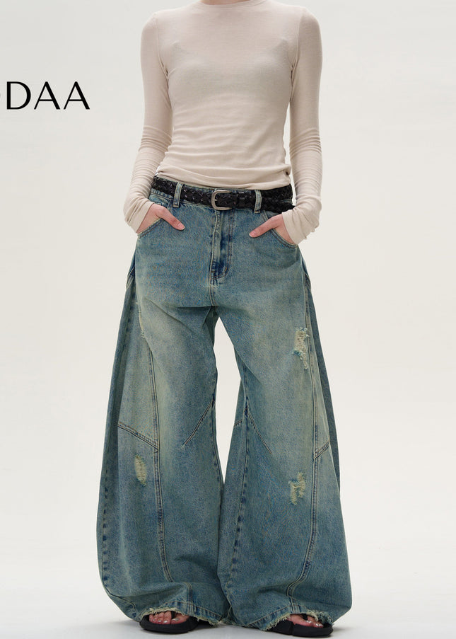 Beige Loose Fit Scimitar Jeans with Three-Dimensional Cut - S / Blue - Men’s Jeans