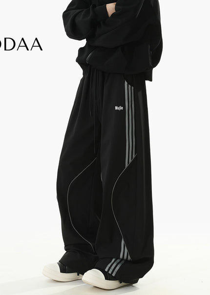 Beige Loose Fit Striped Casual Pants for Men and Women - S / Black - Unisex Sweatpants