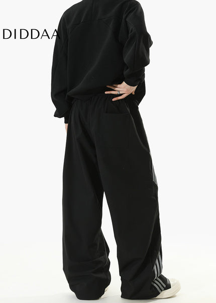 Beige Loose Fit Striped Casual Pants for Men and Women - Unisex Sweatpants