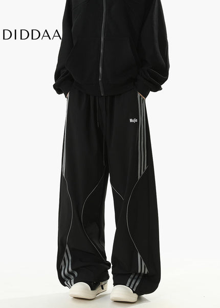 Beige Loose Fit Striped Casual Pants for Men and Women - Unisex Sweatpants