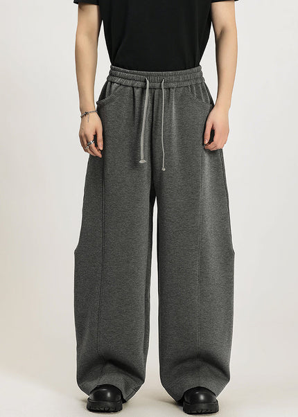 Beige Loose Knit Casual Sweatpants with Elastic Waistband - Unisex Sweatpants