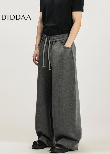 Beige Loose Knit Casual Sweatpants with Elastic Waistband - Unisex Sweatpants