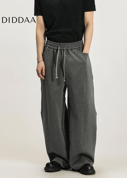 Beige Loose Knit Casual Sweatpants with Elastic Waistband - Unisex Sweatpants