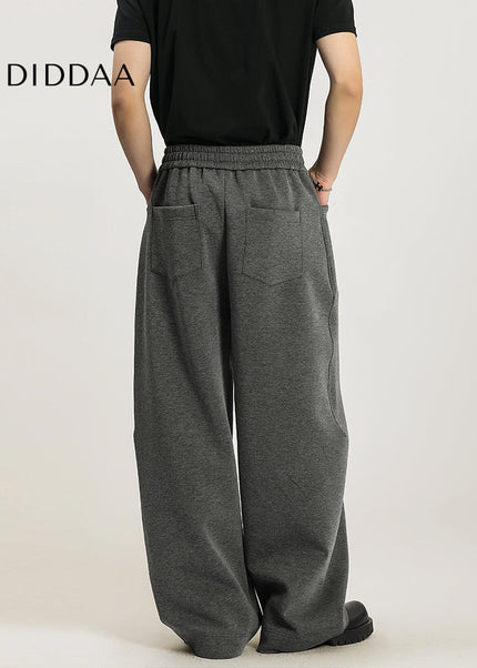 Beige Loose Knit Casual Sweatpants with Elastic Waistband - Unisex Sweatpants