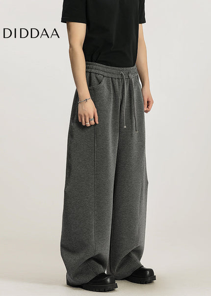 Beige Loose Knit Casual Sweatpants with Elastic Waistband - Unisex Sweatpants