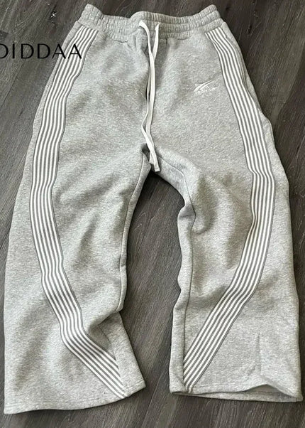 Beige Oversized Casual Wide Leg Trousers Y2k Harajuku Style - S / Grey - Unisex Sweatpants