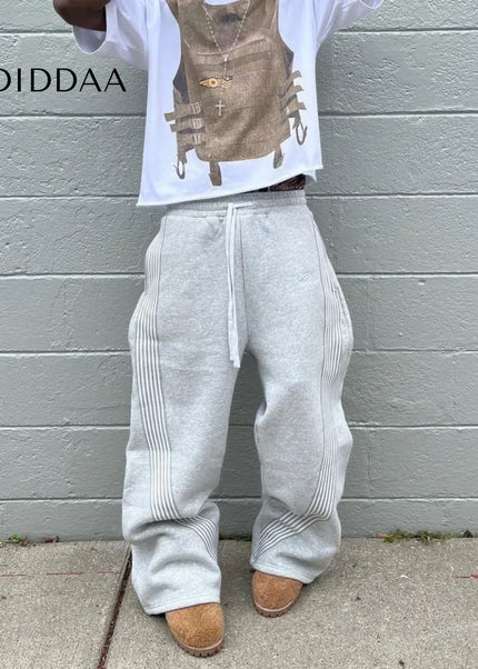 Beige Oversized Casual Wide Leg Trousers Y2k Harajuku Style - Unisex Sweatpants